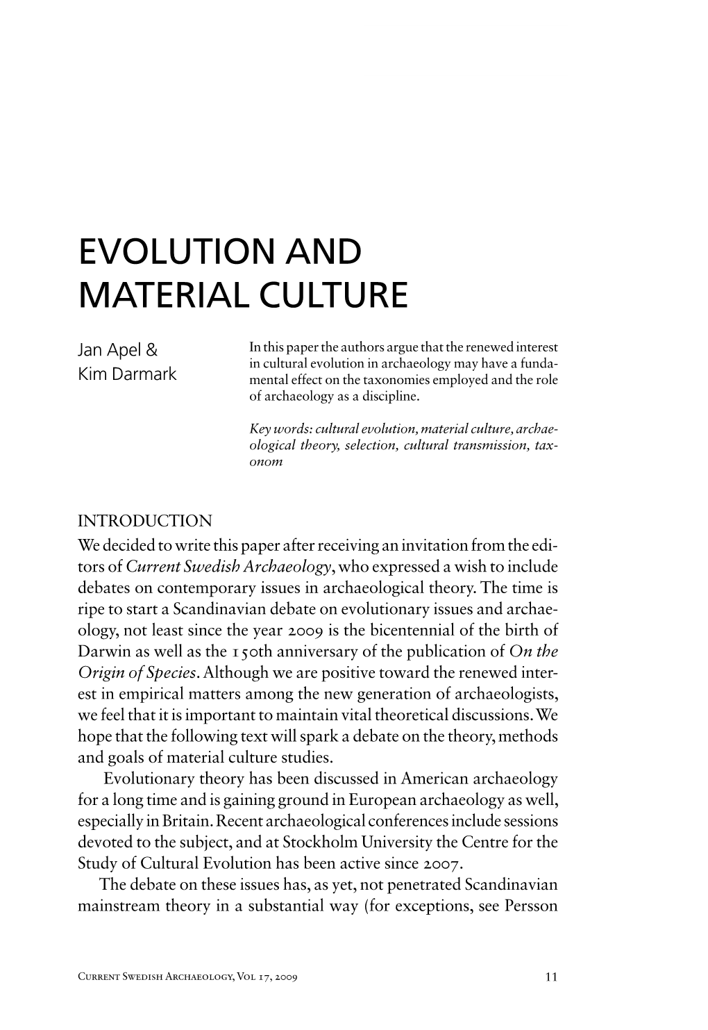 Evolution and Material Culture