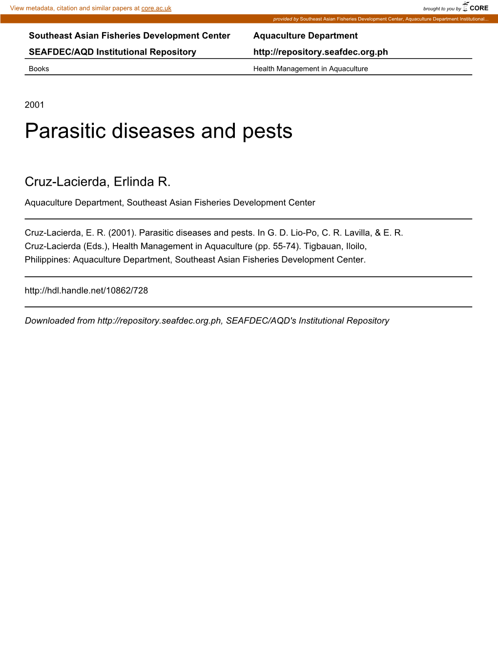 Parasitic Diseases and Pests