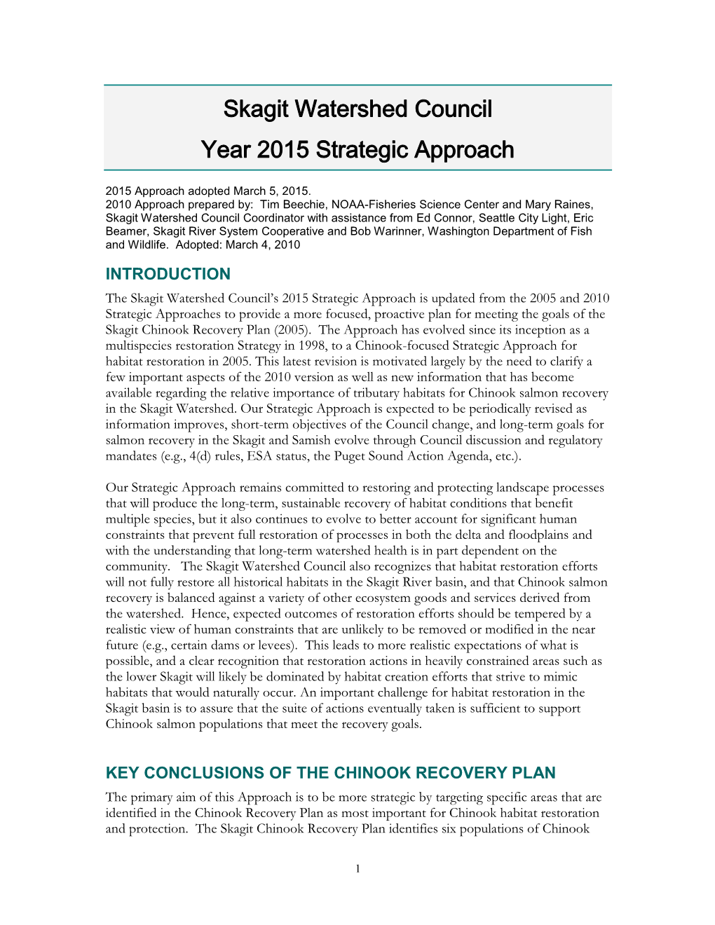 Skagit Watershed Council Year 2015 Strategic Approach