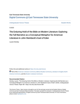 The Enduring Hold of the Bible on Modern Literature: Exploring the Fall Narrative As a Conceptual Metaphor for American Literature in John Steinbeck’S East of Eden