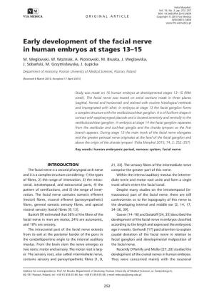 Early Development of the Facial Nerve in Human Embryos at Stages 13–15 M