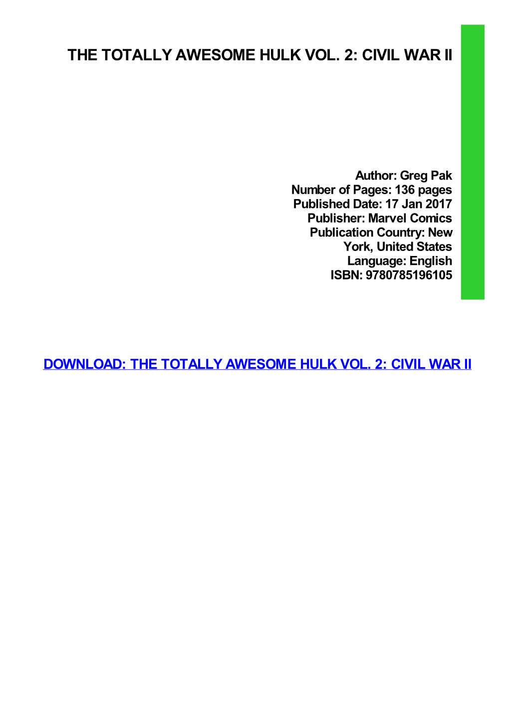 Read Book the Totally Awesome Hulk Vol. 2: Civil War Ii