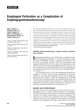 Esophageal Perforation As a Complication of Esophagogastroduodenoscopy