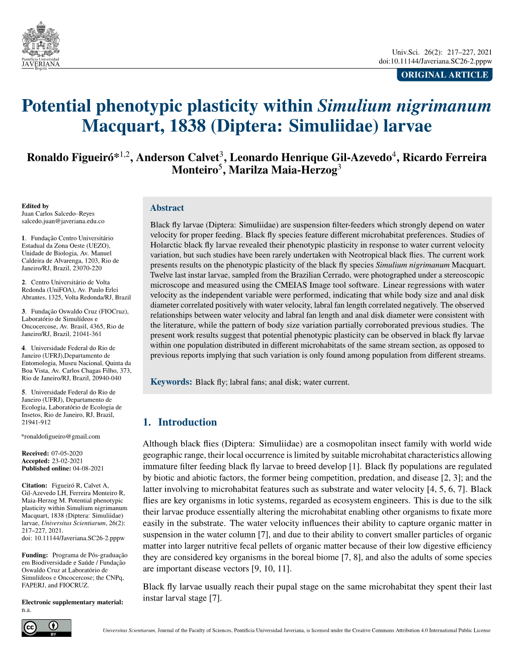 Potential Phenotypic Plasticity Within Simulium Nigrimanum Macquart, 1838 (Diptera: Simuliidae) Larvae