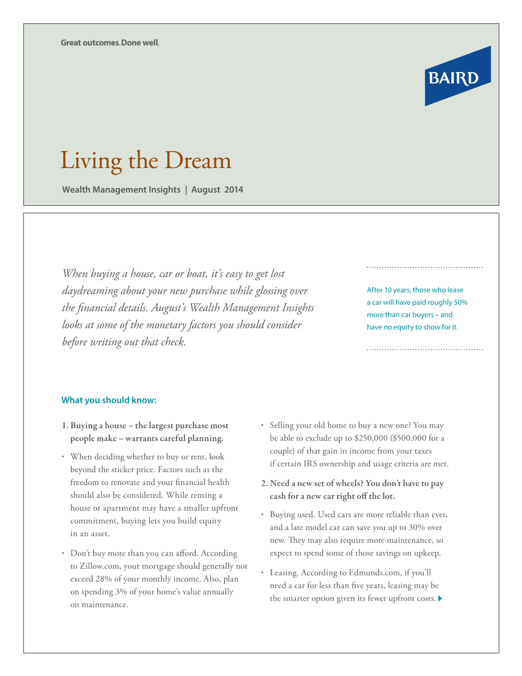 Living the Dream Wealth Management Insights | August 2014