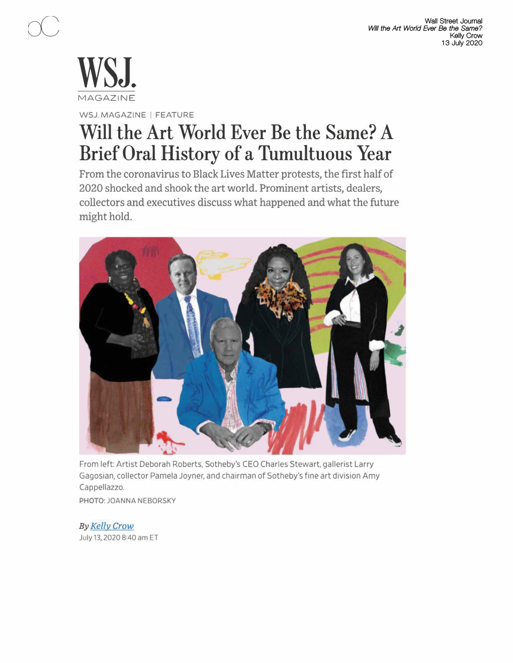 Wall Street Journal Will the Art World Ever Be the Same? 13 July 2020