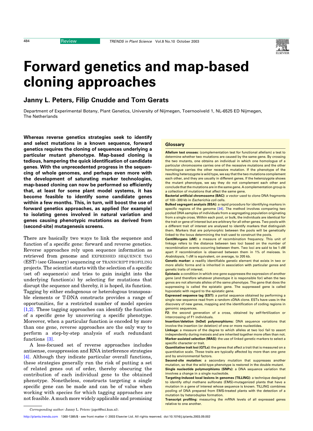 Forward Genetics and Map-Based Cloning Approaches