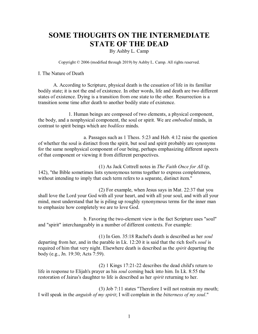 SOME THOUGHTS on the INTERMEDIATE STATE of the DEAD by Ashby L