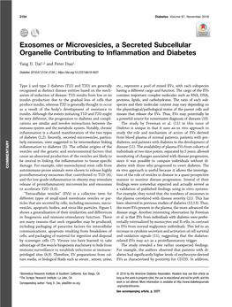 Exosomes Or Microvesicles, a Secreted Subcellular Organelle Contributing to Inﬂammation and Diabetes
