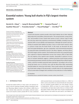 Essential Waters: Young Bull Sharks in Fiji's Largest Riverine System