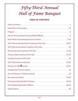 Fifty-Third Annual Hall of Fame Banquet