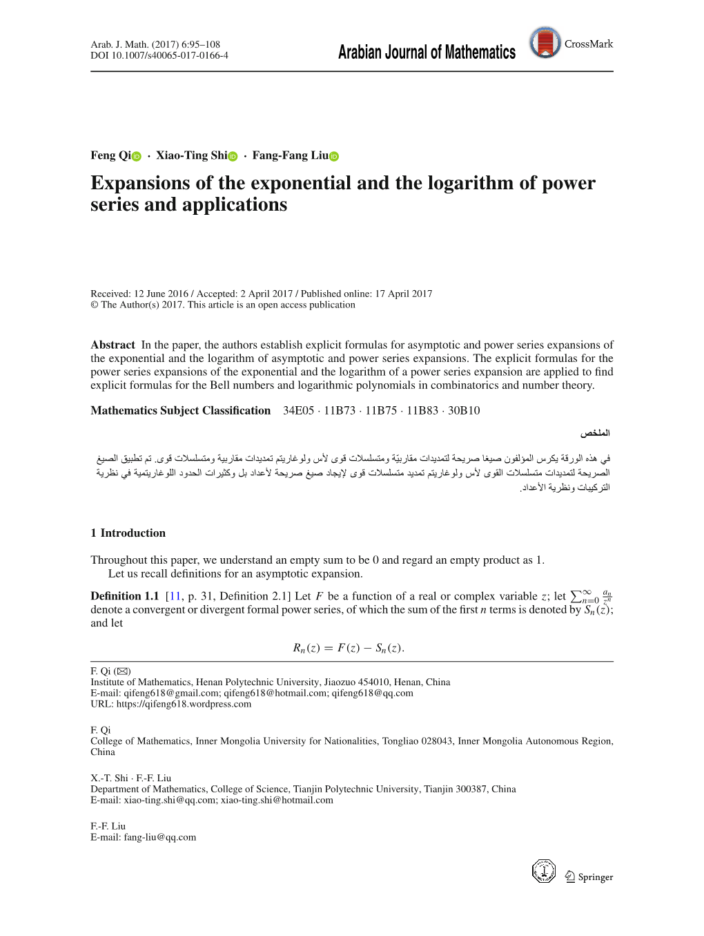 Expansions of the Exponential and the Logarithm of Power Series and Applications