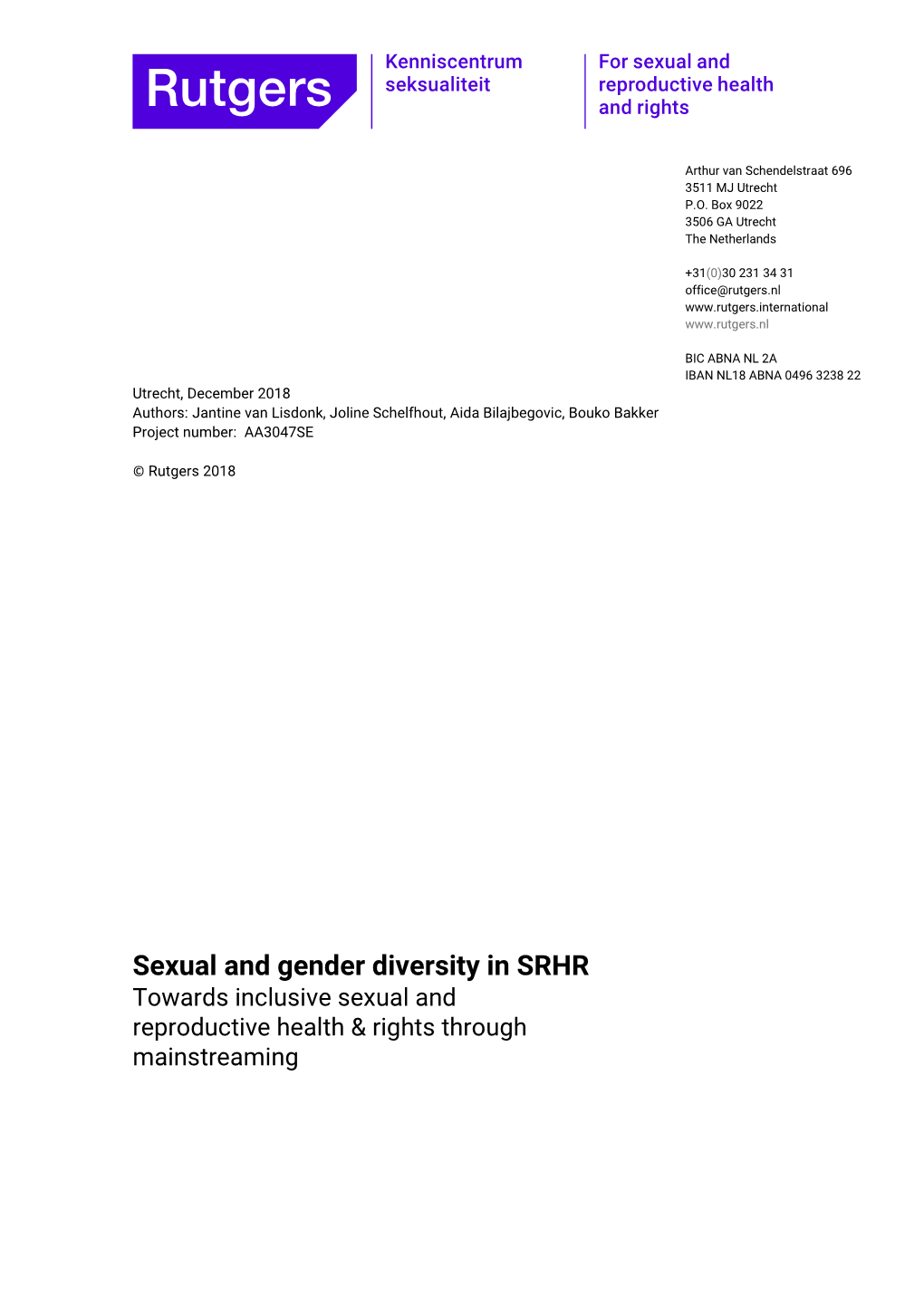 Sexual and Gender Diversity in SRHR Towards Inclusive Sexual and Reproductive Health & Rights Through Mainstreaming