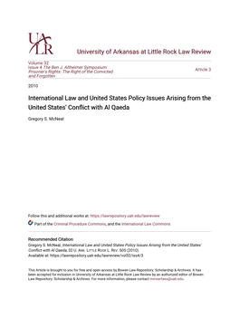 International Law and United States Policy Issues Arising from the United States' Conflict with Al Qaeda