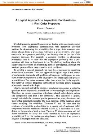 A Logical Approach to Asymptotic Combinatorics I. First Order Properties