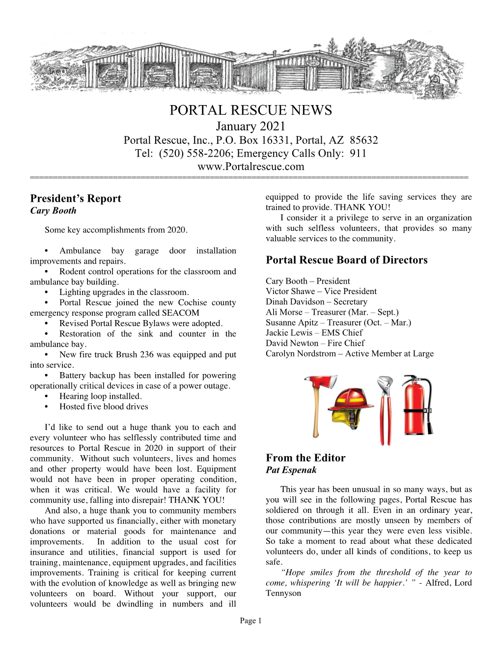 PORTAL RESCUE NEWS January 2021 Portal Rescue, Inc., P.O