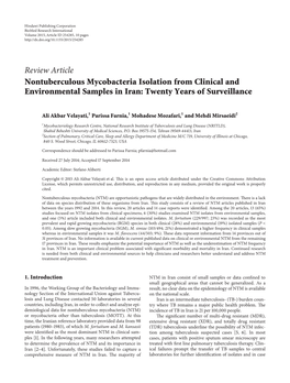 Review Article Nontuberculous Mycobacteria Isolation from Clinical and Environmental Samples in Iran: Twenty Years of Surveillance