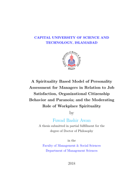 By Fuwad Bashir Awan a Thesis Submitted in Partial Fulﬁllment for the Degree of Doctor of Philosophy