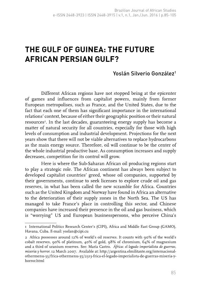 The Gulf of Guinea: the Future African Persian Gulf?