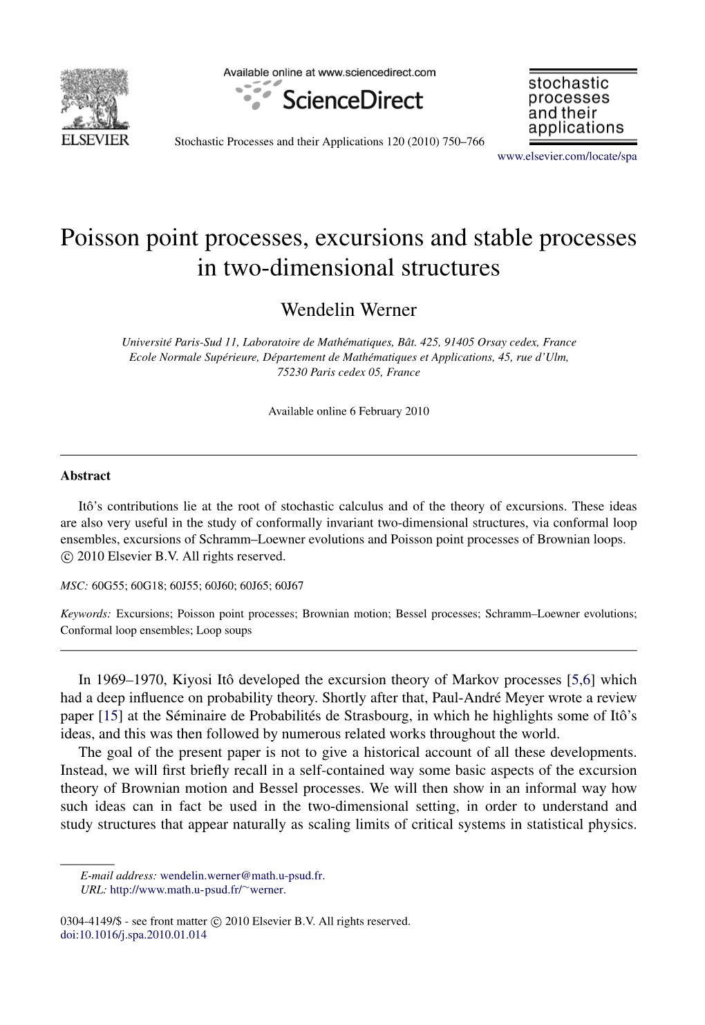 Poisson Point Processes, Excursions and Stable Processes in Two-Dimensional Structures