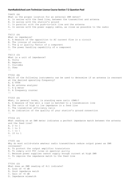 Hamradioschool.Com Technician License Course Section 7.2 Question Pool