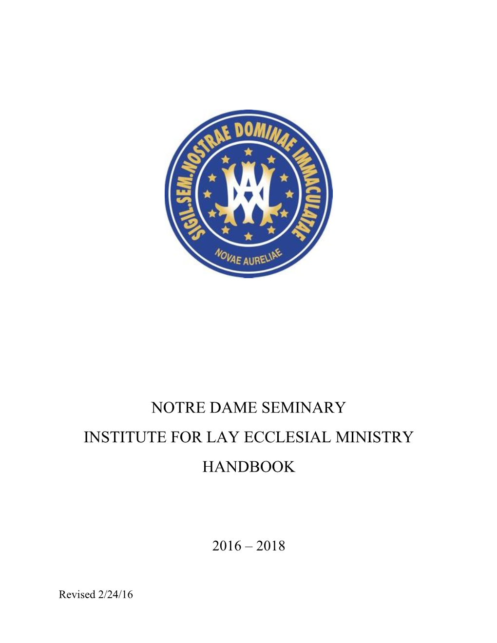 Notre Dame Seminary Institute for Lay Ecclesial Ministry Handbook
