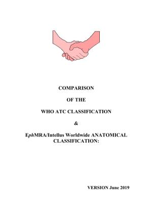 COMPARISON of the WHO ATC CLASSIFICATION & Ephmra/Intellus Worldwide ANATOMICAL CLASSIFICATION