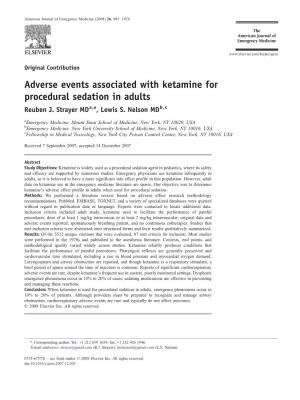 Adverse Events Associated with Ketamine for Procedural Sedation in Adults Reuben J