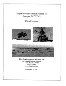 Experience and Qualifications for Lompoc OHV Park