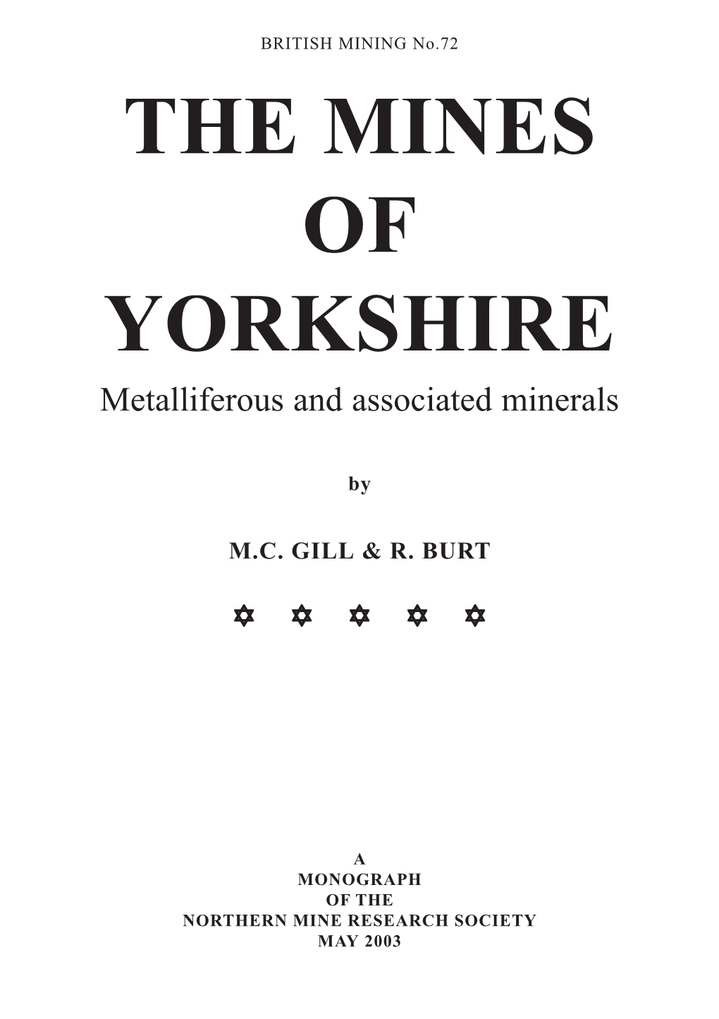 THE MINES of YORKSHIRE Metalliferous and Associated Minerals