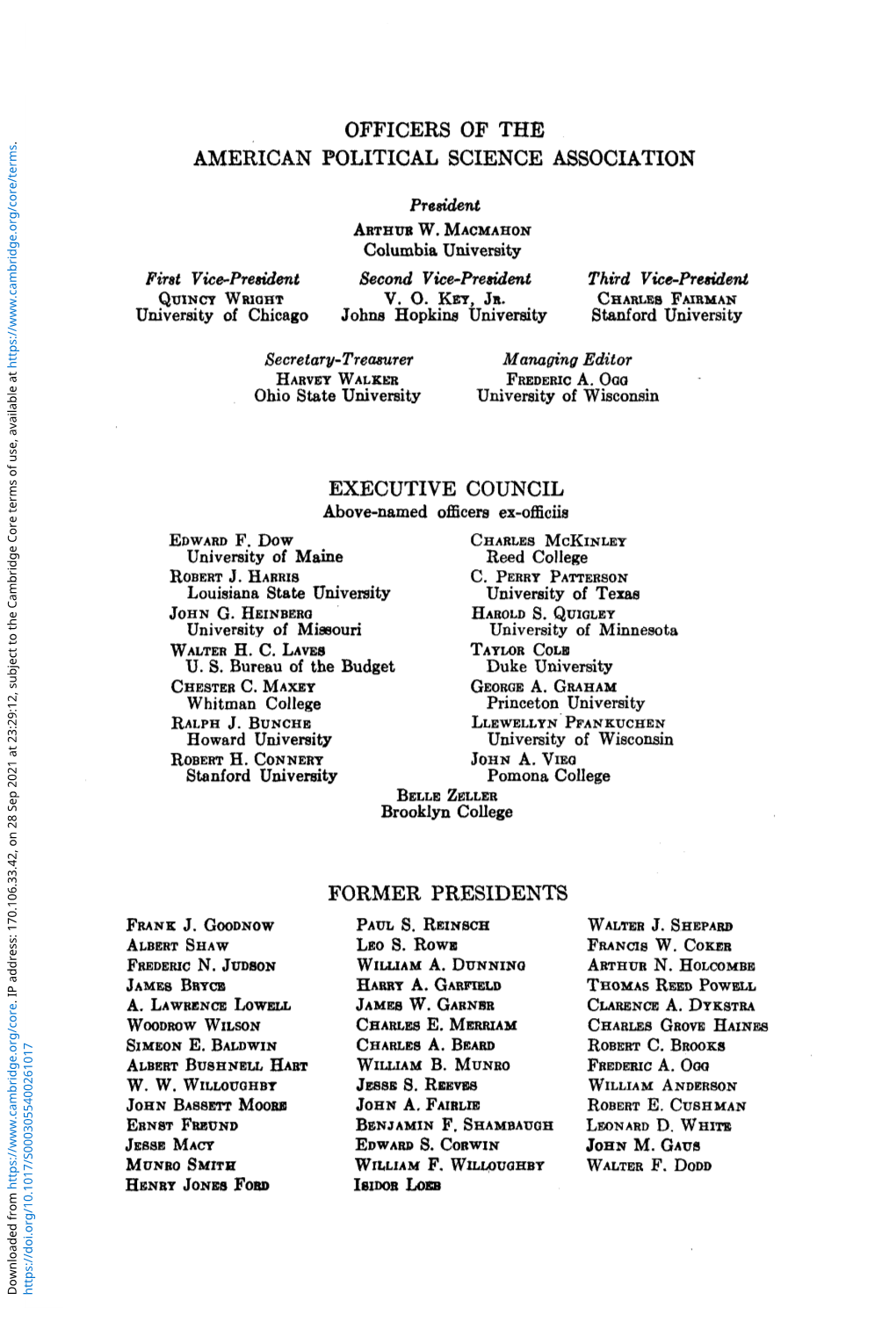 Officers of the American Political Science