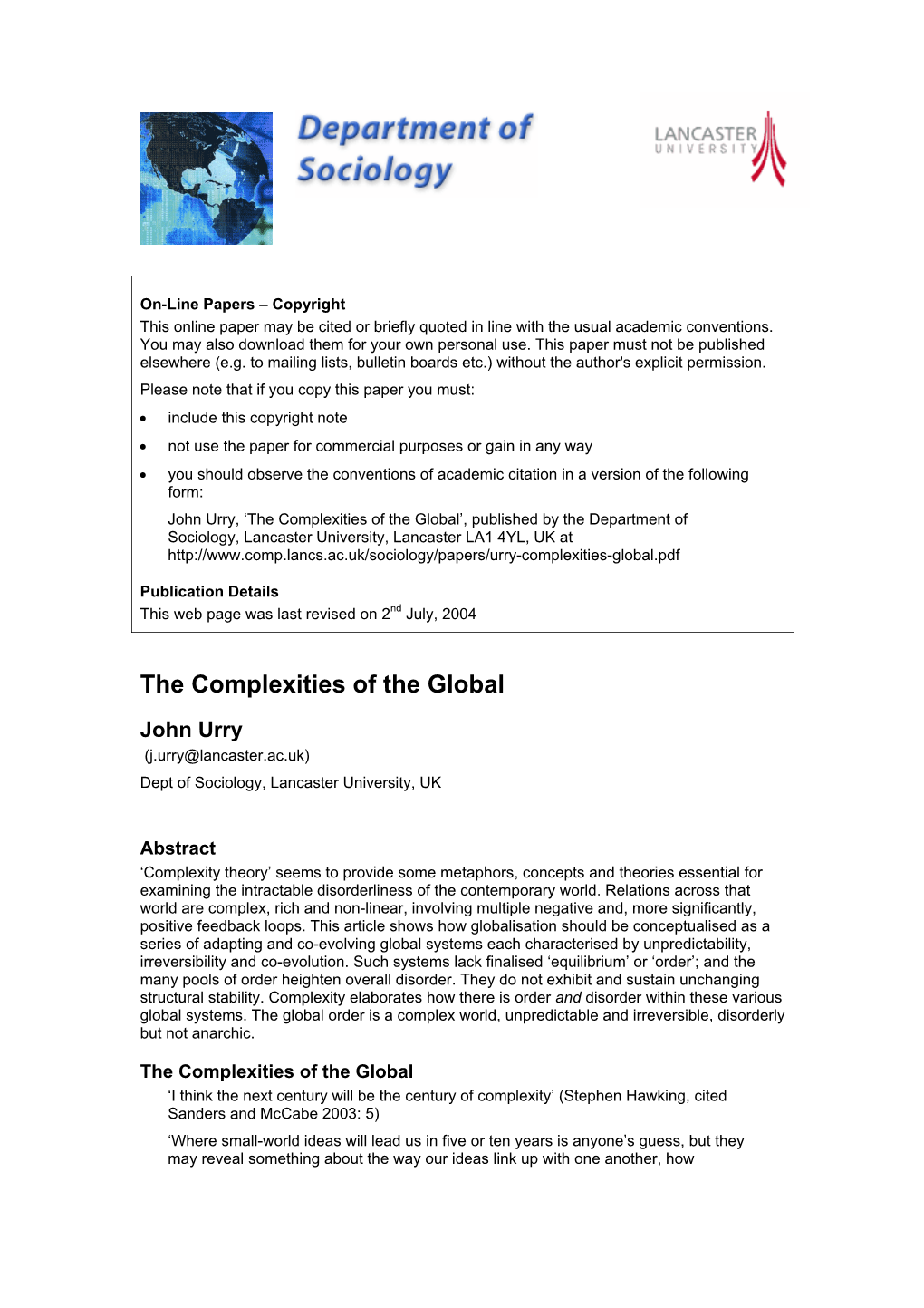 Urry-Complexities-Global.Pdf