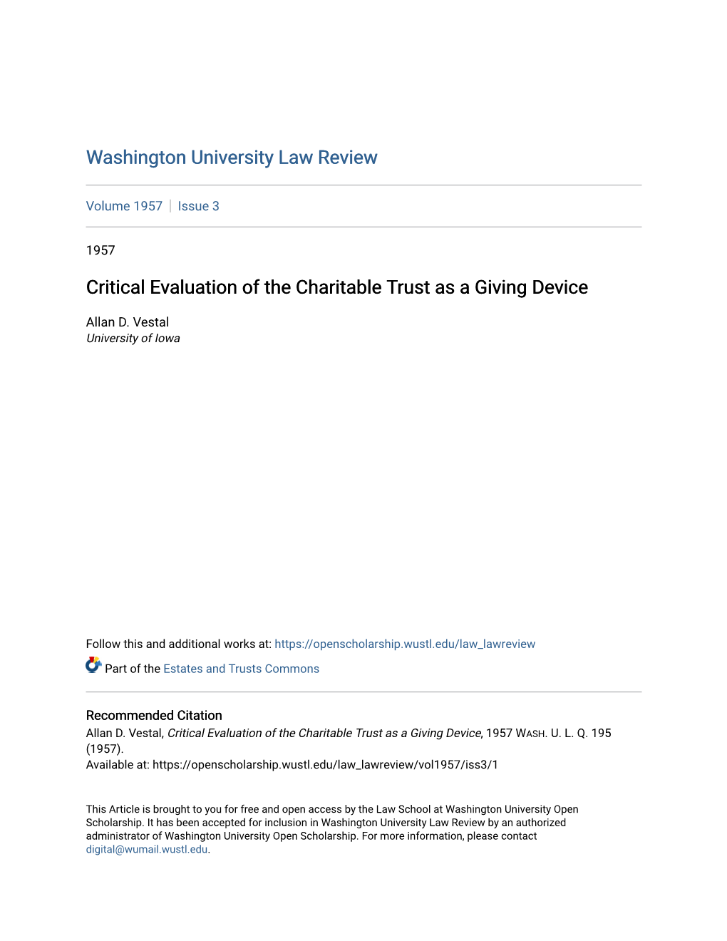 Critical Evaluation of the Charitable Trust As a Giving Device