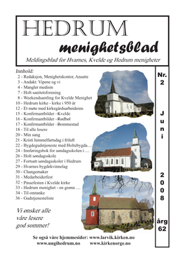 HEDRUM Menighetsblad Meldingsblad for Hvarnes, Kvelde Og Hedrum Menigheter
