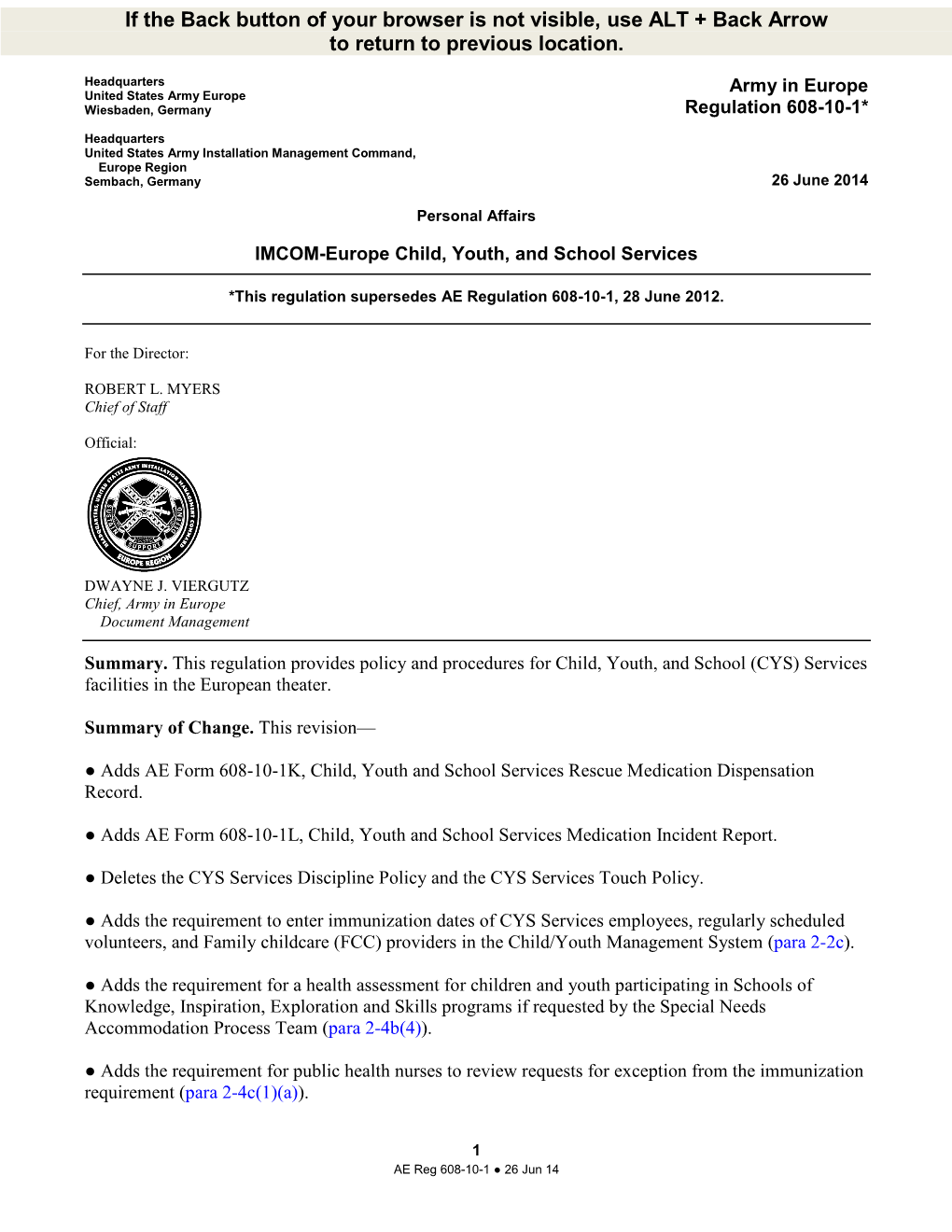 Army in Europe Regulation 608-10-1, 26 June 2014