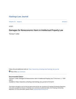 Damages for Noneconomic Harm in Intellectual Property Law