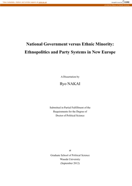 National Government Versus Ethnic Minority: Ethnopolitics and Party Systems in New Europe