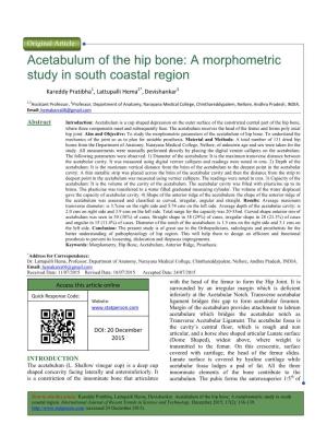 Acetabulum of the Hip Bone: a Morphometric Study in South Coastal Region