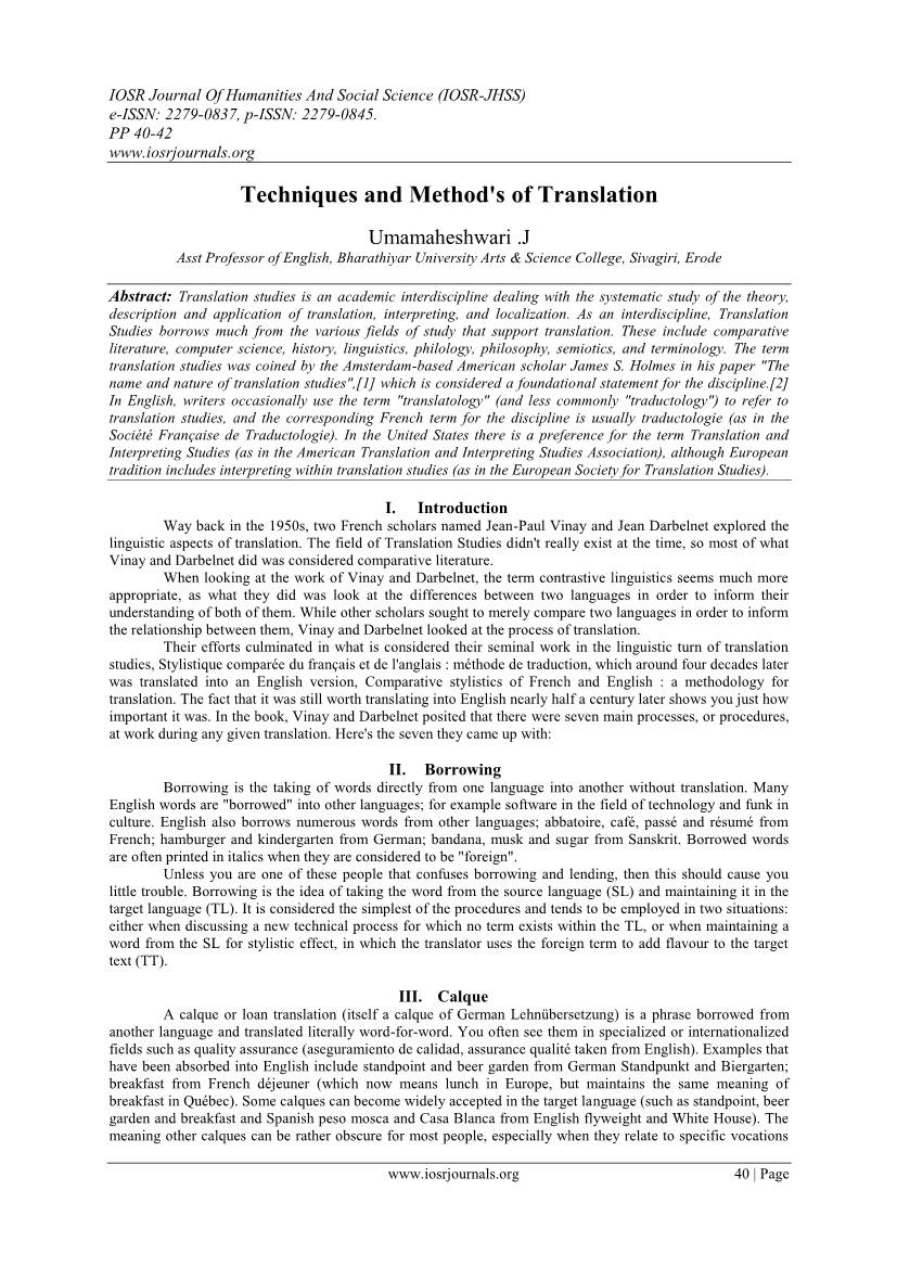 Techniques and Method's of Translation