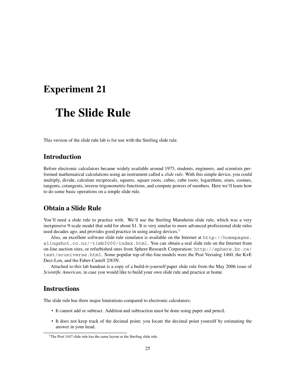 The Slide Rule Lab Is for Use with the Sterling Slide Rule