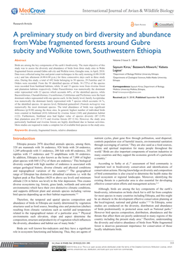 A Preliminary Study on Bird Diversity and Abundance from Wabe Fragmented Forests Around Gubre Subcity and Wolkite Town, Southwestern Ethiopia