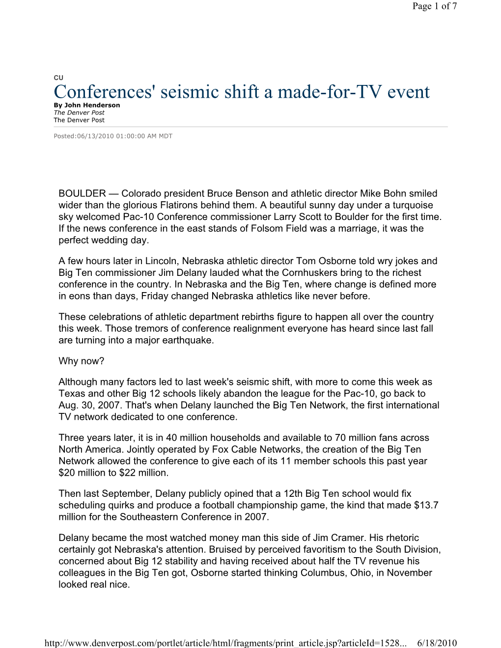 Conferences' Seismic Shift a Made-For-TV Event by John Henderson the Denver Post the Denver Post
