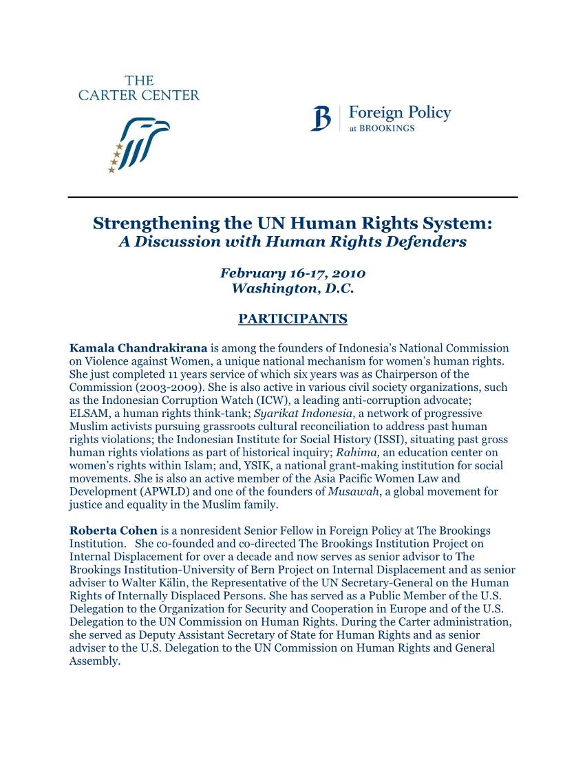 Strengthening the UN Human Rights System: a Discussion with Human Rights Defenders