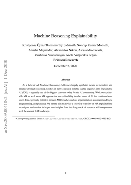 Machine Reasoning Explainability