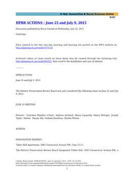 HPRB ACTIONS - June 25 and July 9, 2015