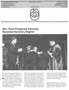 Mrs. Rose Fitzgerald Kennedy Receives Honorary Degree