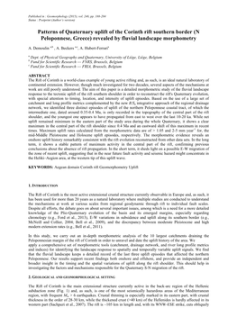 Patterns of Quaternary Uplift of the Corinth Rift Southern Border (N Peloponnese, Greece) Revealed by Fluvial Landscape Morphometry