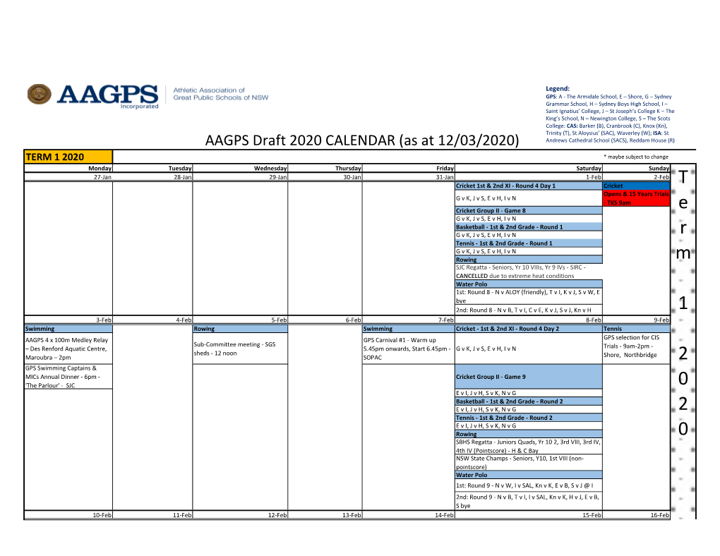 AAGPS 2020 Calendar