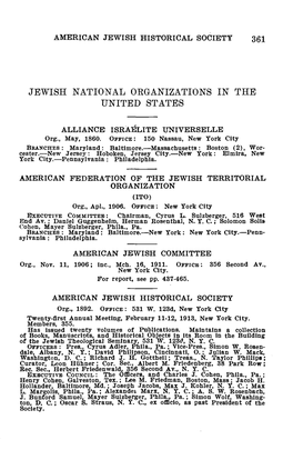 Jewish National Oeganizations in the United States
