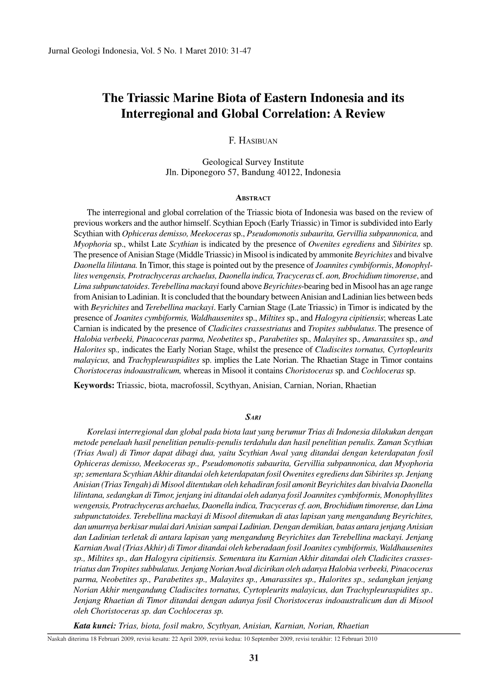 The Triassic Marine Biota of Eastern Indonesia and Its Interregional and Global Correlation: a Review